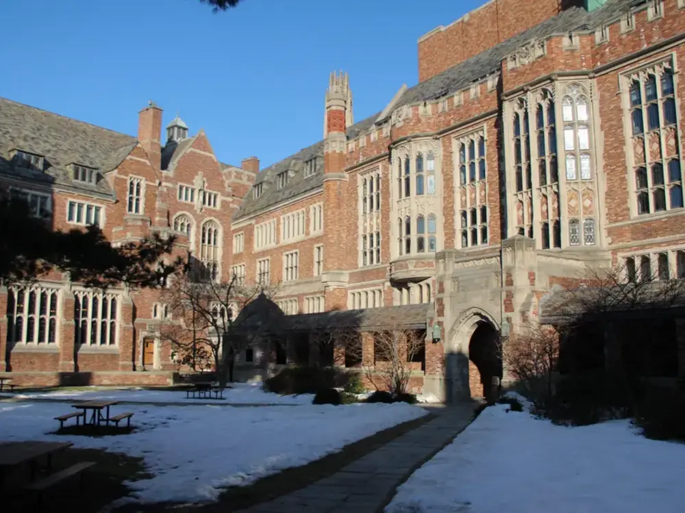Gothic collegiate courtyard at Yale Law School